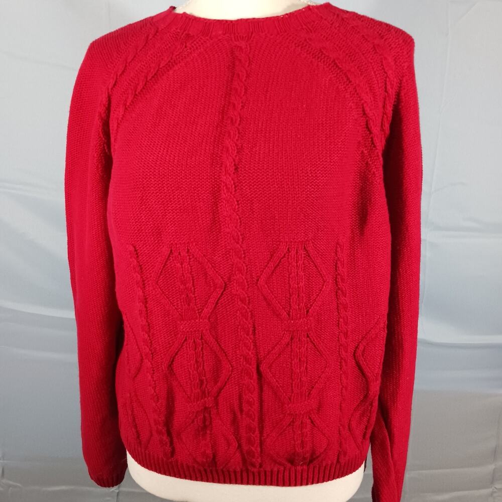 VTG Crystal Kobe Sweater Medium Long Sleeve Ramie Cotton Cable Knit Red